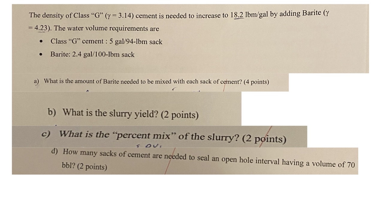 The density of Class " G " ) = ( 3 . 1 4 cement