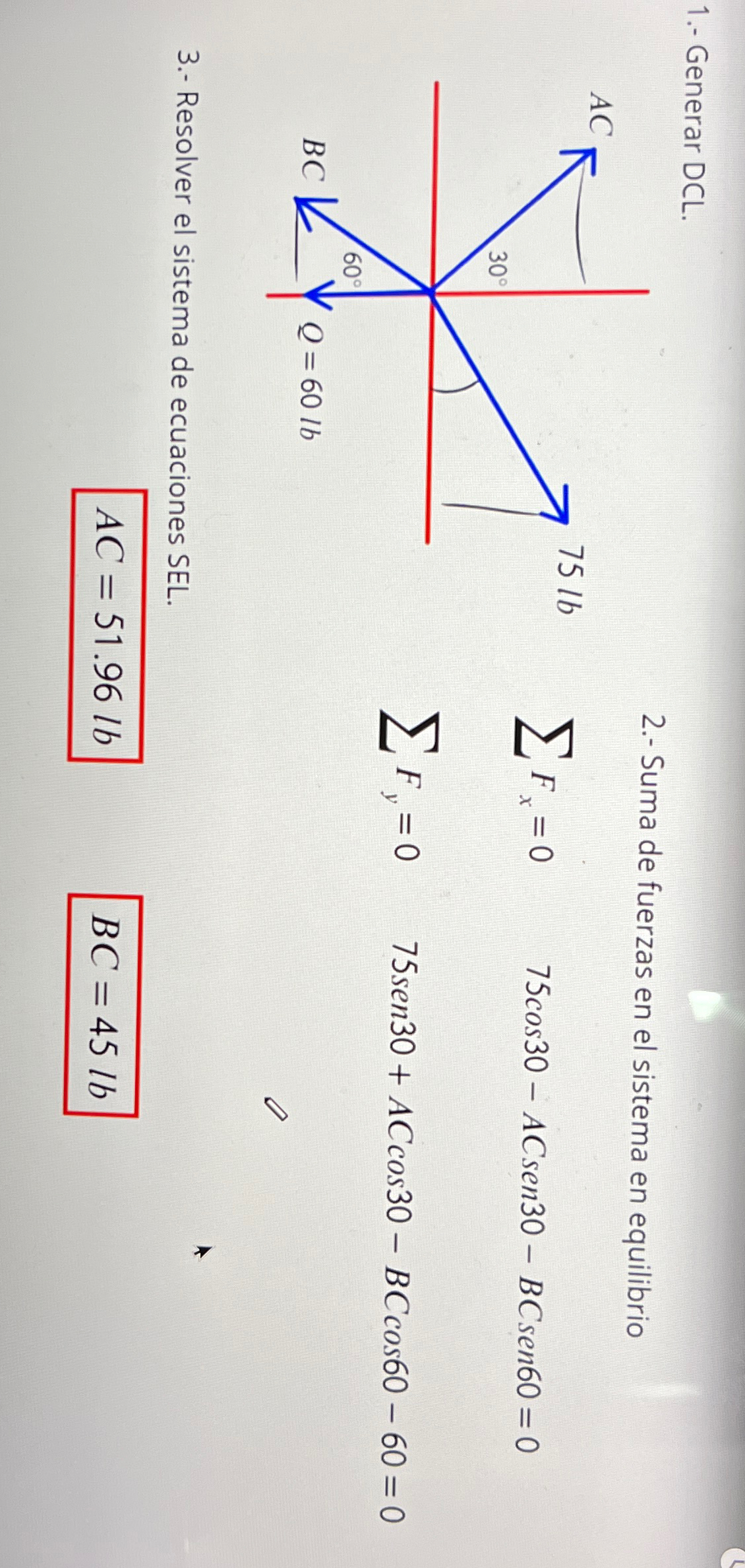Step 2 . Suma de fuerzas en el sistema en