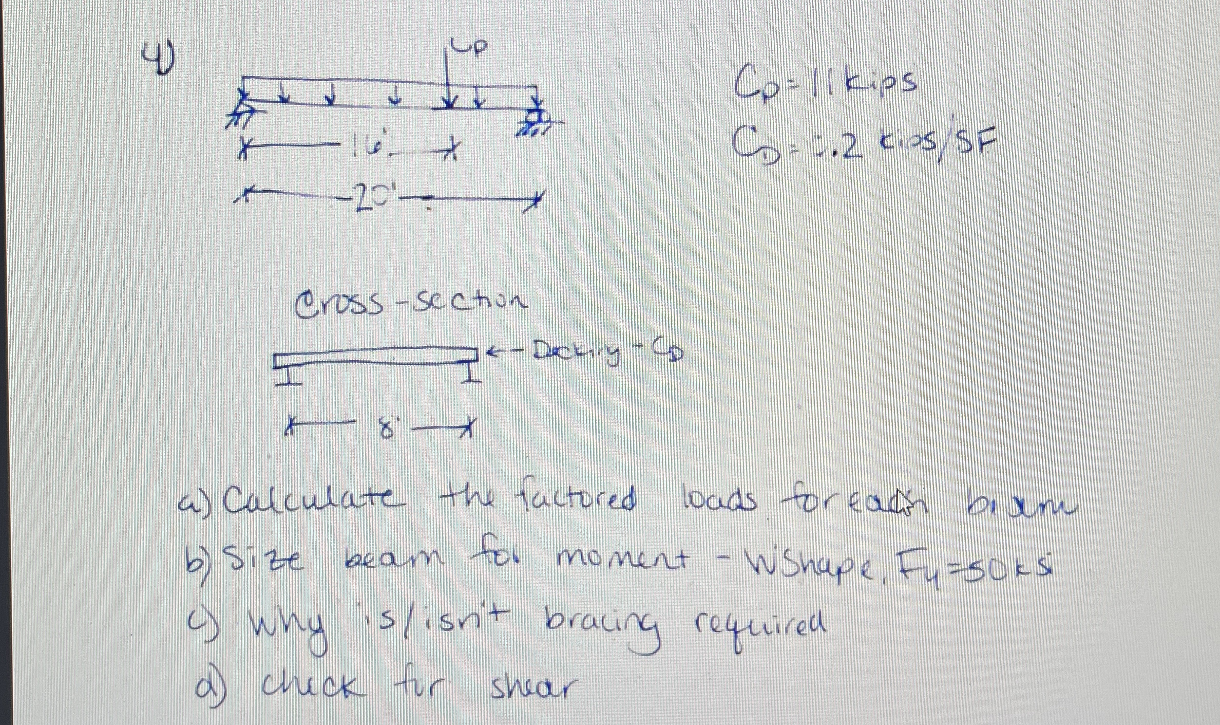 C P = 1 1 kips C D = 1 . 2 kios ? S F a )