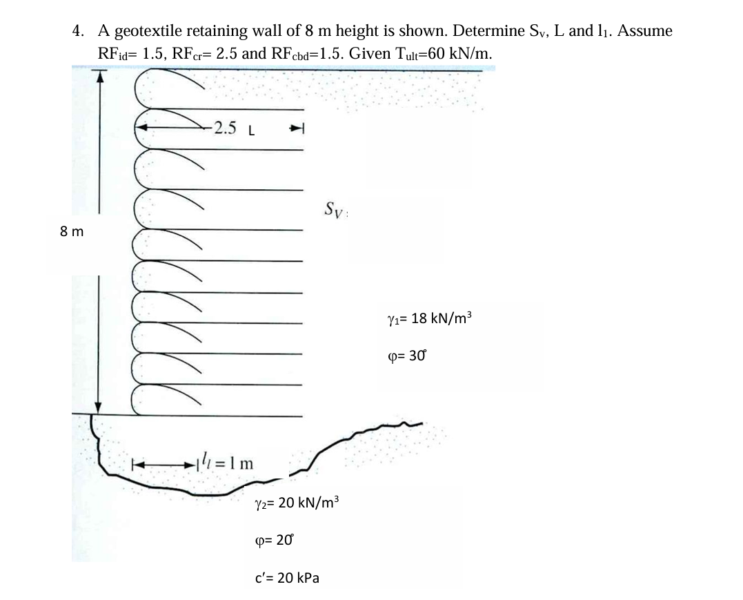A geotextile retaining wall of 8 m height is