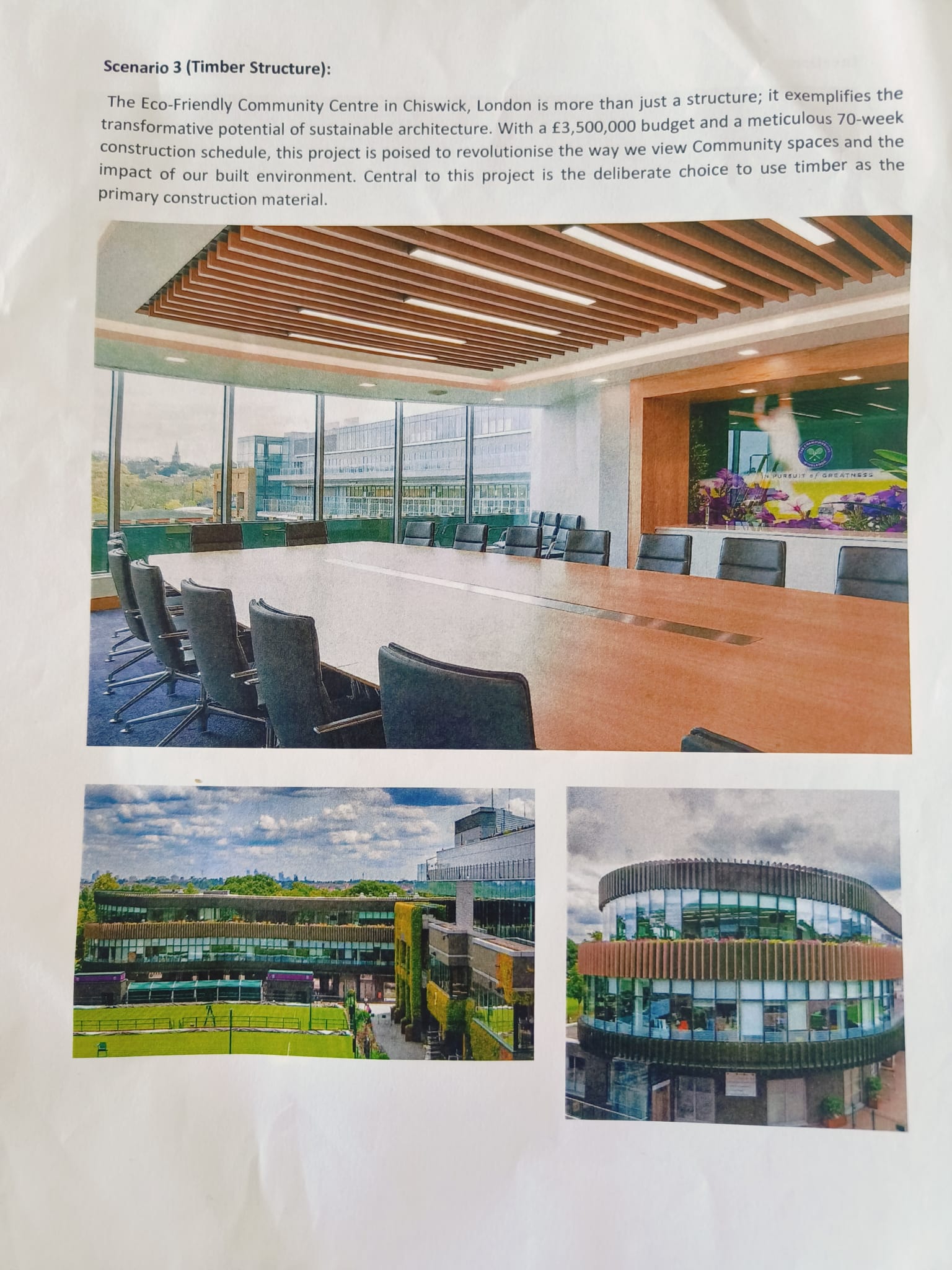 Scenario 3 ( Timber Structure ) : The Eco -