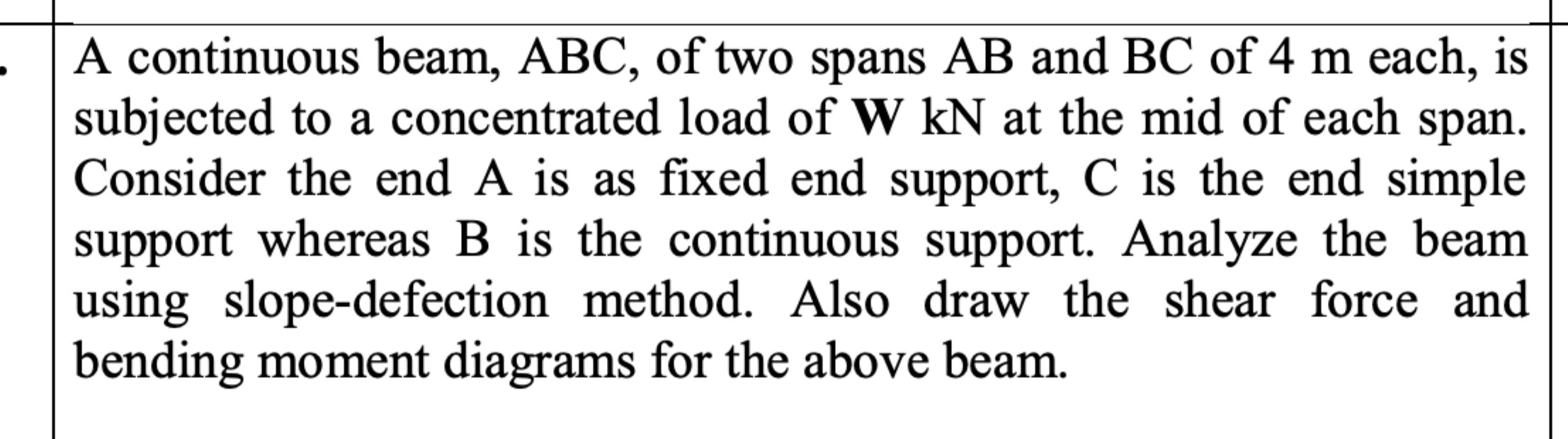 A continuous beam, ABC, of two spans A B and B C