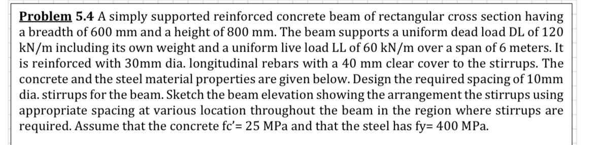 Problem 5 . 4 A simply supported reinforced