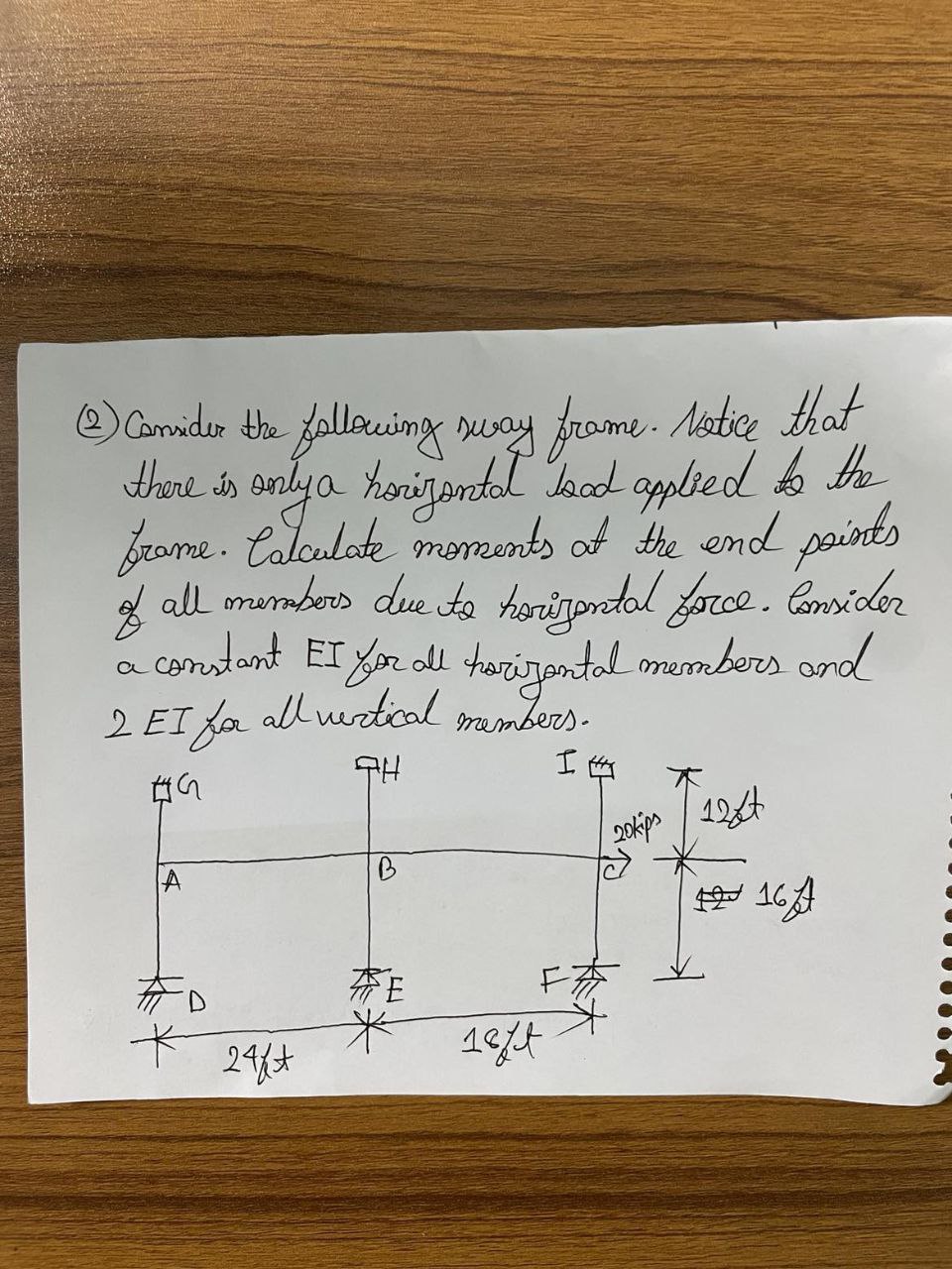 ( 2 ) Comider the following sway frome. Notice