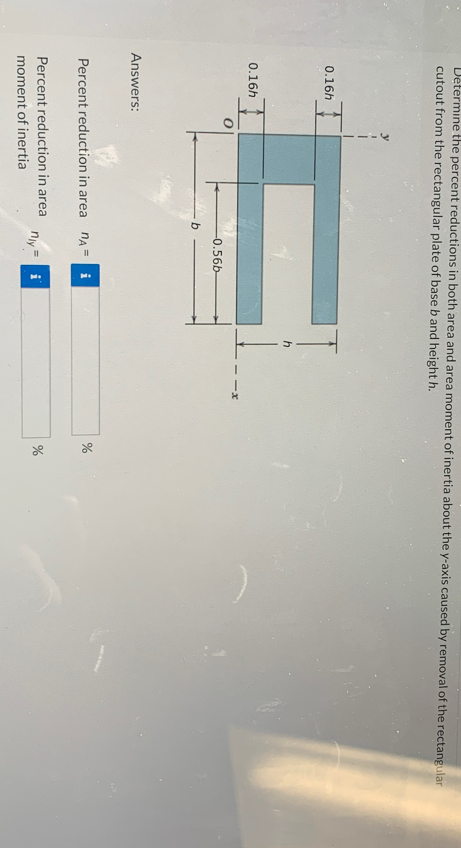 Determine the percent reductions in both area and