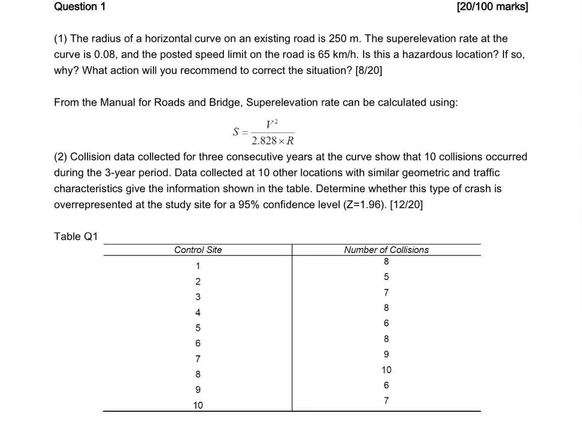 Question 1 [ 2 0 / 1 0 0 marks ] ( 1 ) The radius