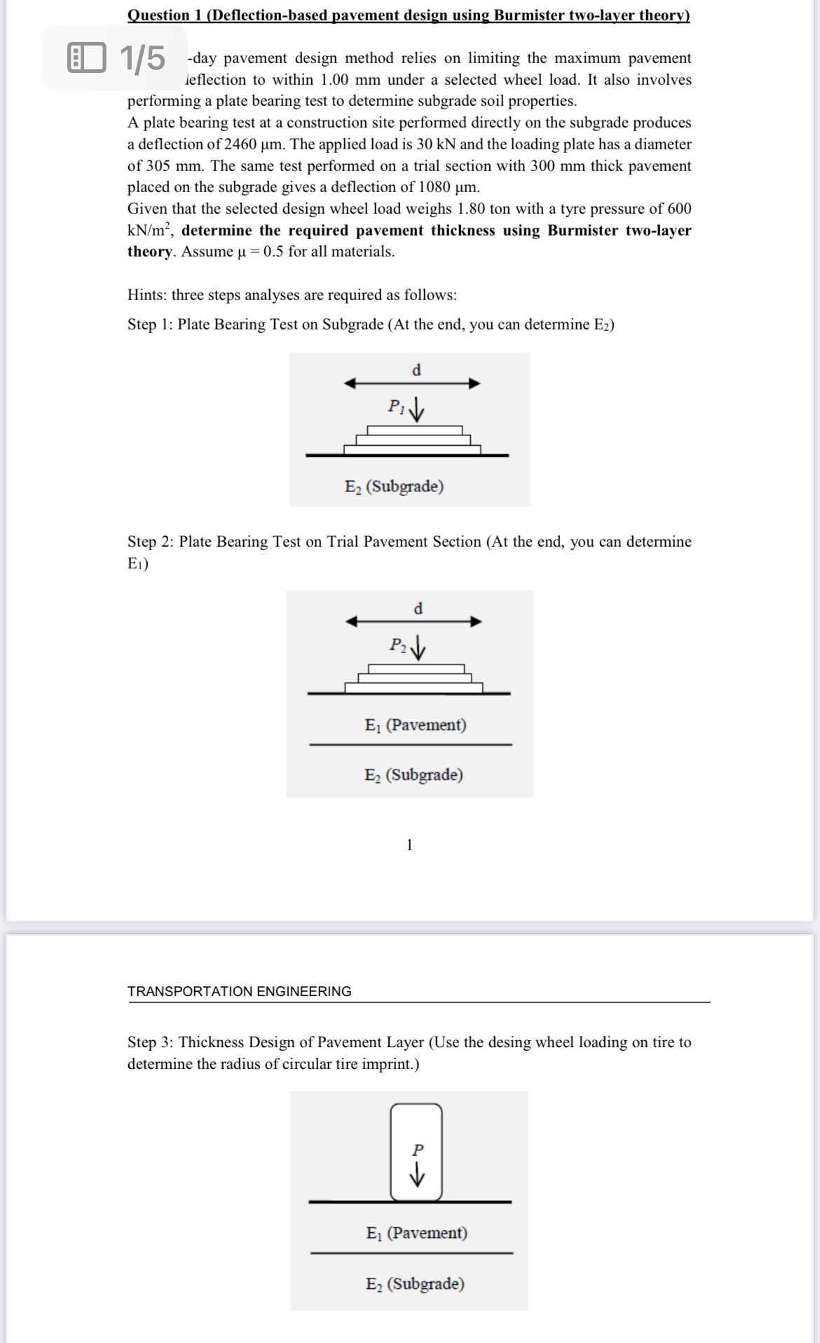 Question 1 ( Deflection - based pavement design