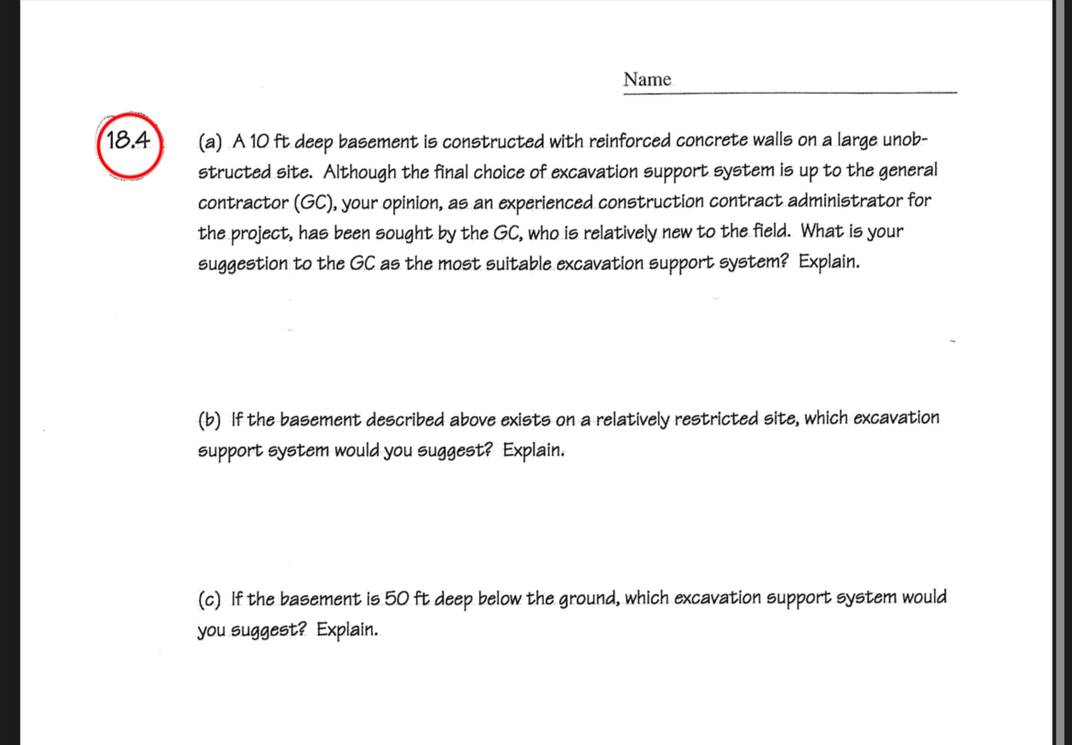 1 8 . 4 ( a ) A 1 0 f t deep basement is