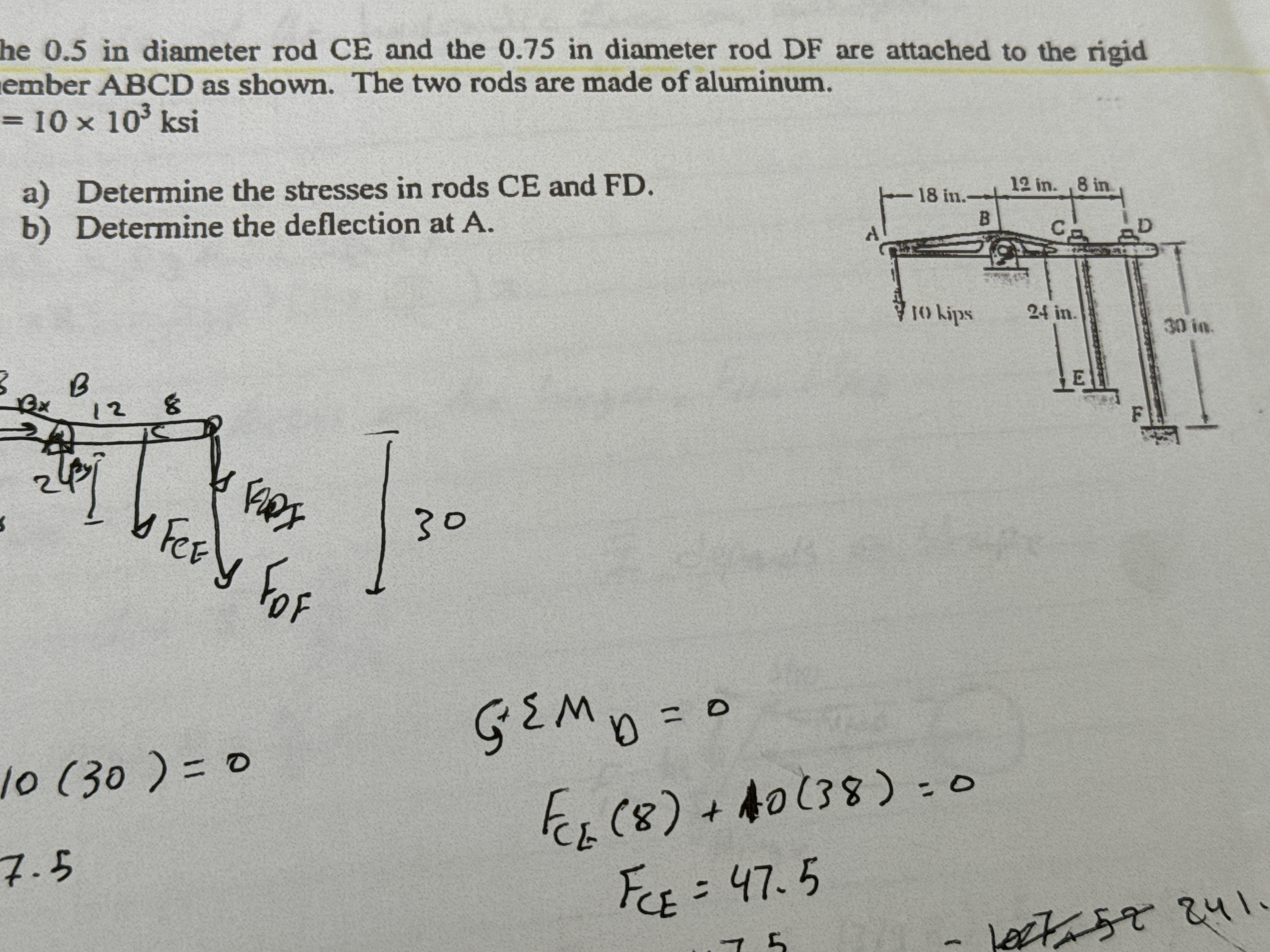 he 0 . 5 in diameter rod C E and the 0 . 7 5 in