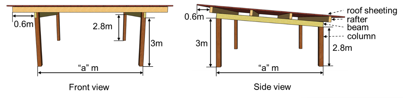 a = 7 . 5 % A 3 D model of a framed structure is