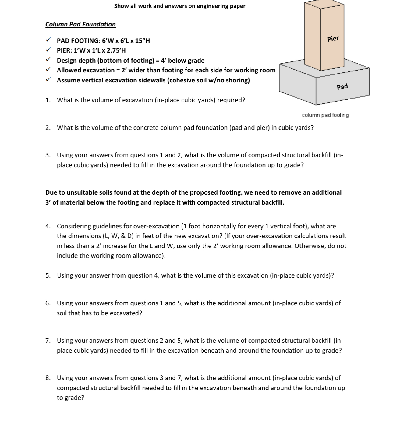 Show all work and answers on engineering paper