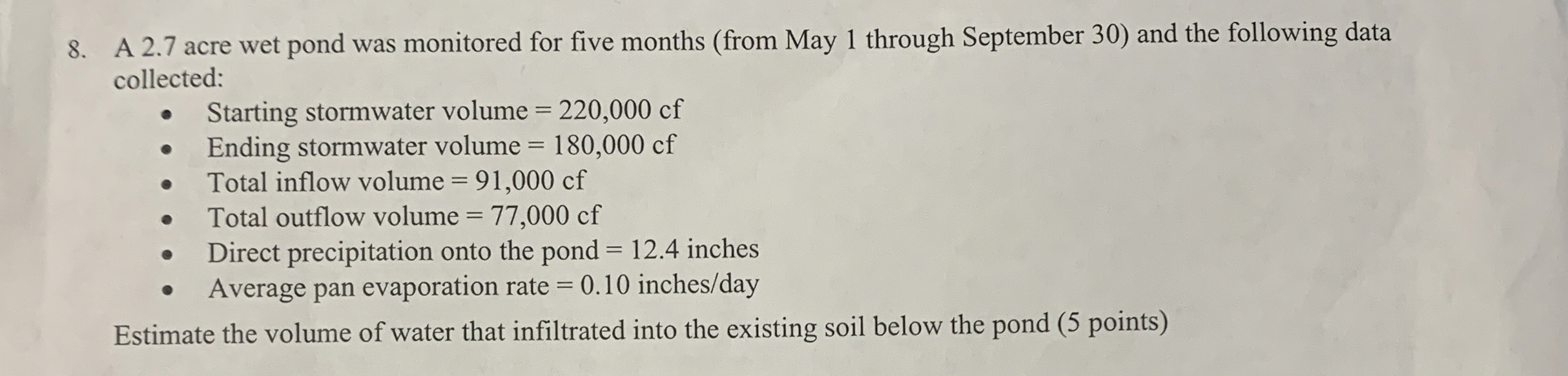 A 2 . 7 acre wet pond was monitored for five