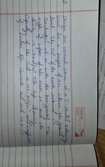 PAGE NO . DATE. ( Q ) Design the vertical stem of