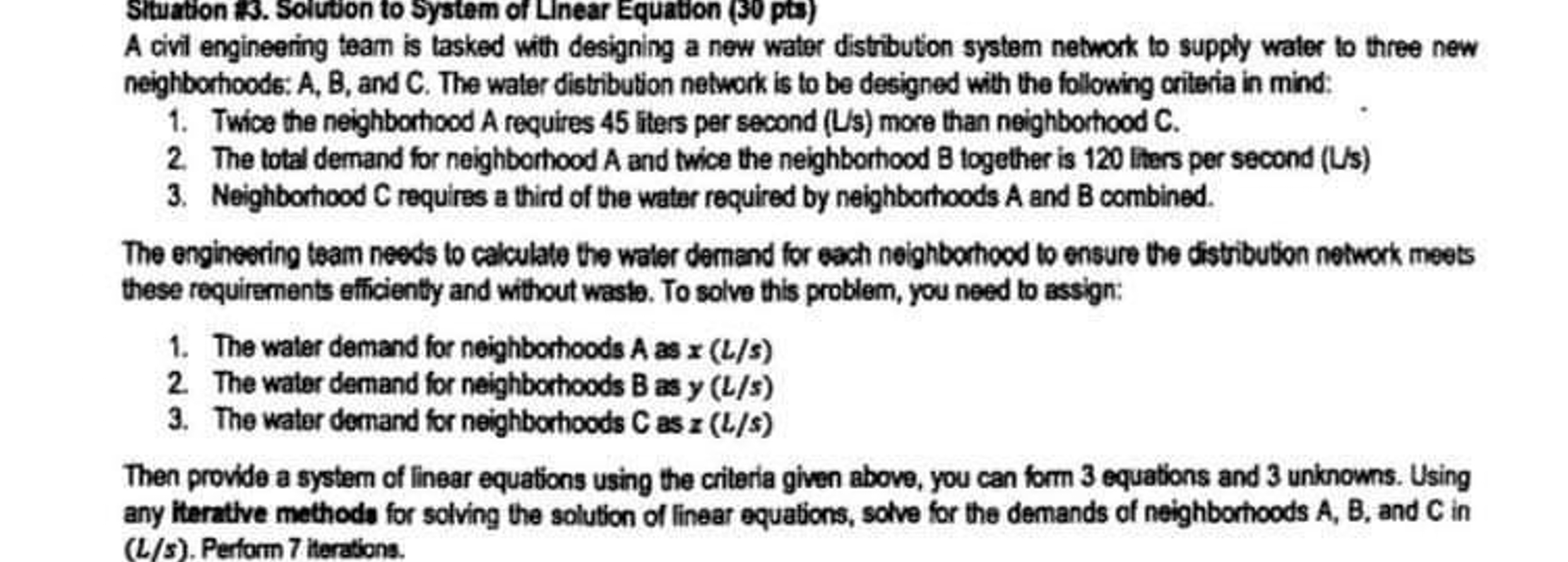Situation 3 . Solution to System of Linear