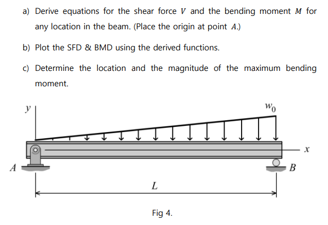 a ) Derive equations for the shear force \ ( V \