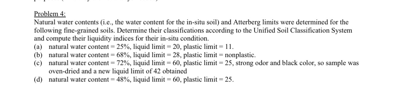 Problem 4 : Natural water contents ( i . e . ,