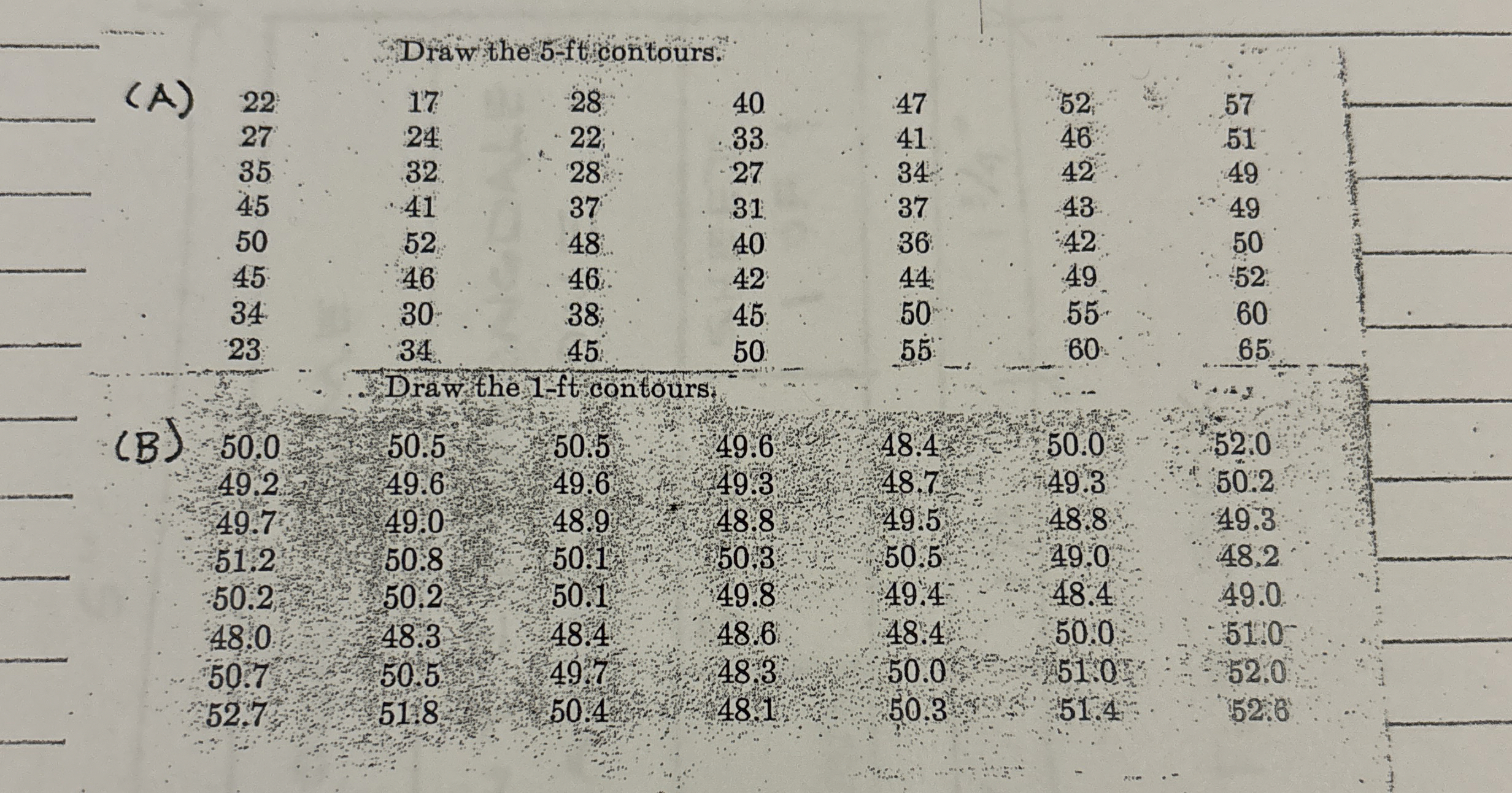Draw the 5 - ft contous on a scale : 1 " = 2 0 .