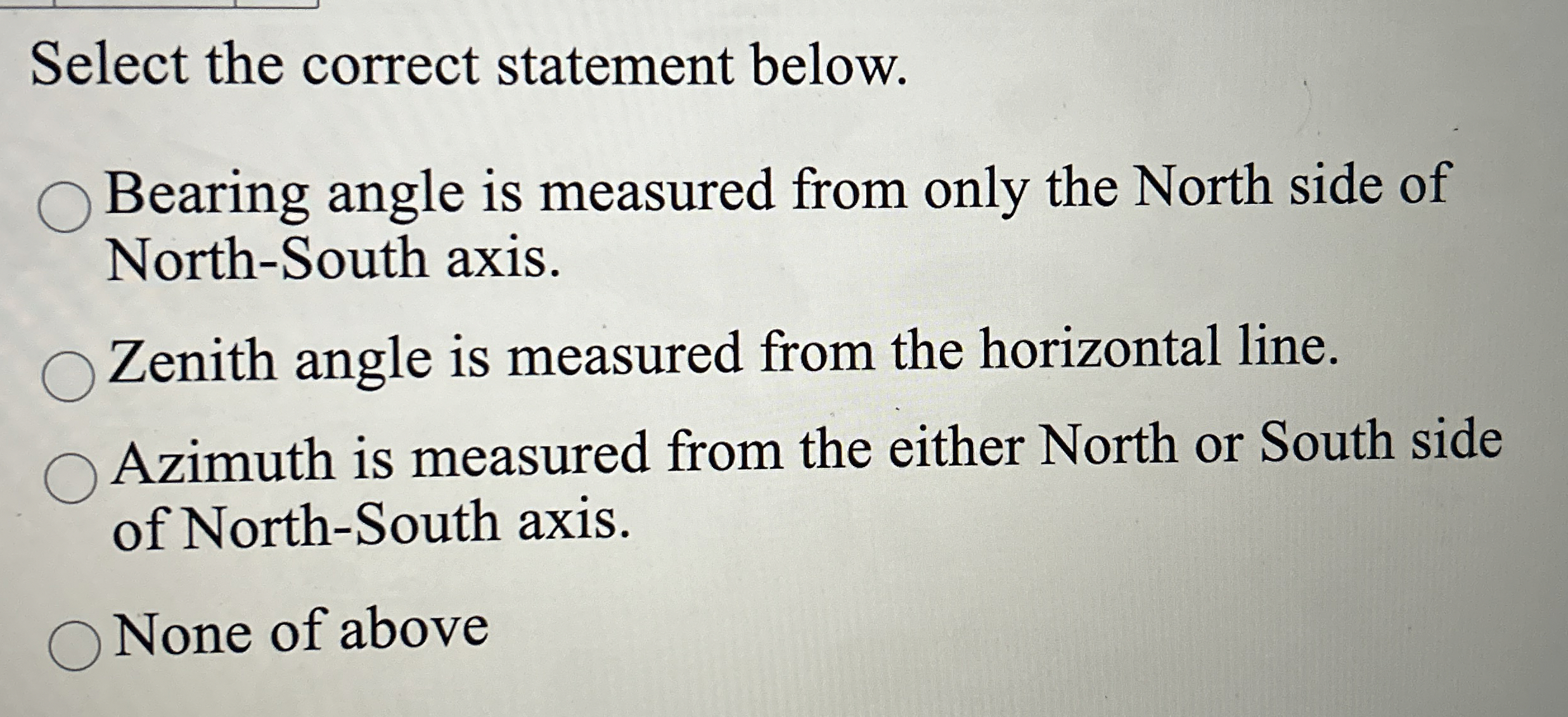 Select the correct statement below. Bearing angle