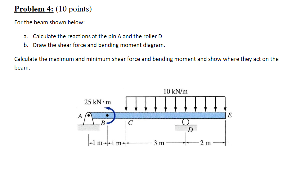 Problem 4 : ( 1 0 points ) For the beam shown