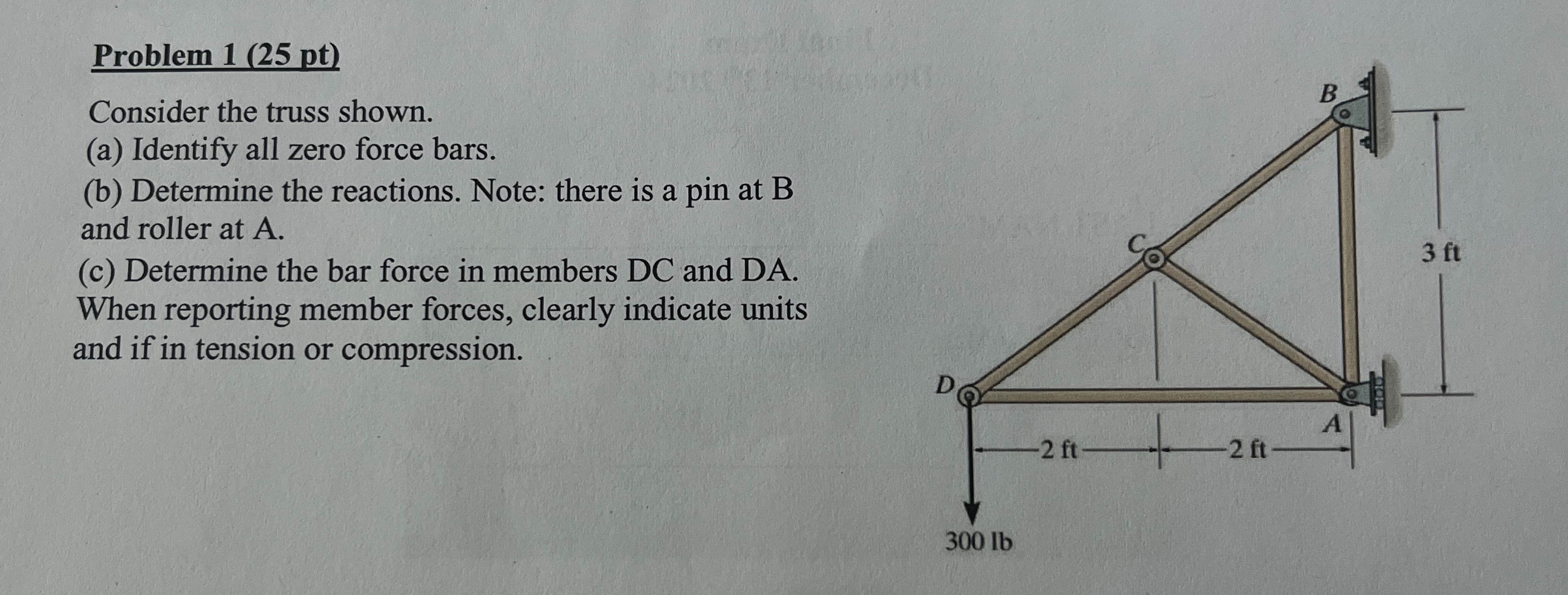 Problem 1 ( 2 5 pt ) Consider the truss shown. (