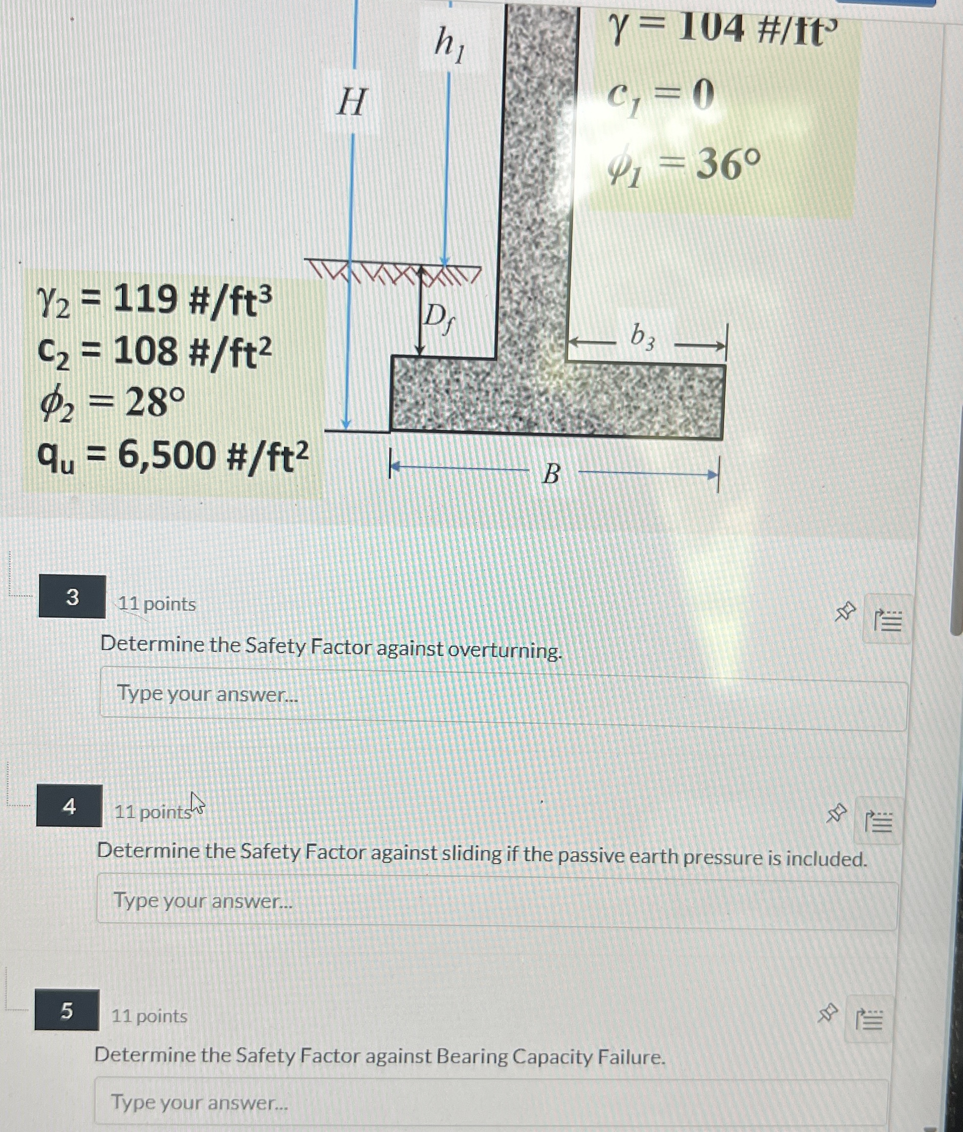 3 1 1 points Determine the Safety Factor against