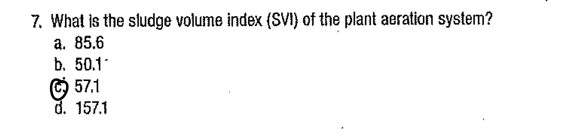 What is the sludge volume index ( SVI ) of the