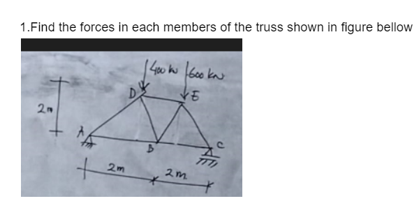1 . Find the forces in each members of the truss
