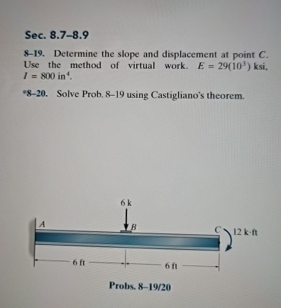 8 - 1 9 . Determine the slope and displacement at