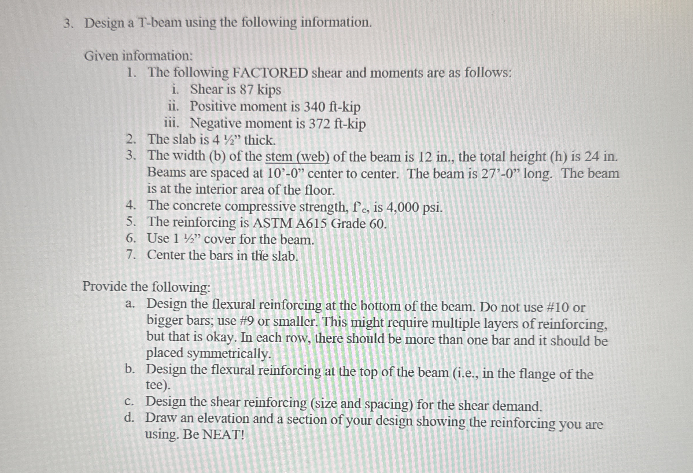Design a T - beam using the following