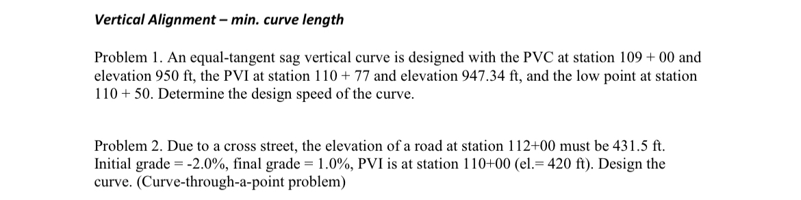 Vertical Alignment - min. curve length Problem 1