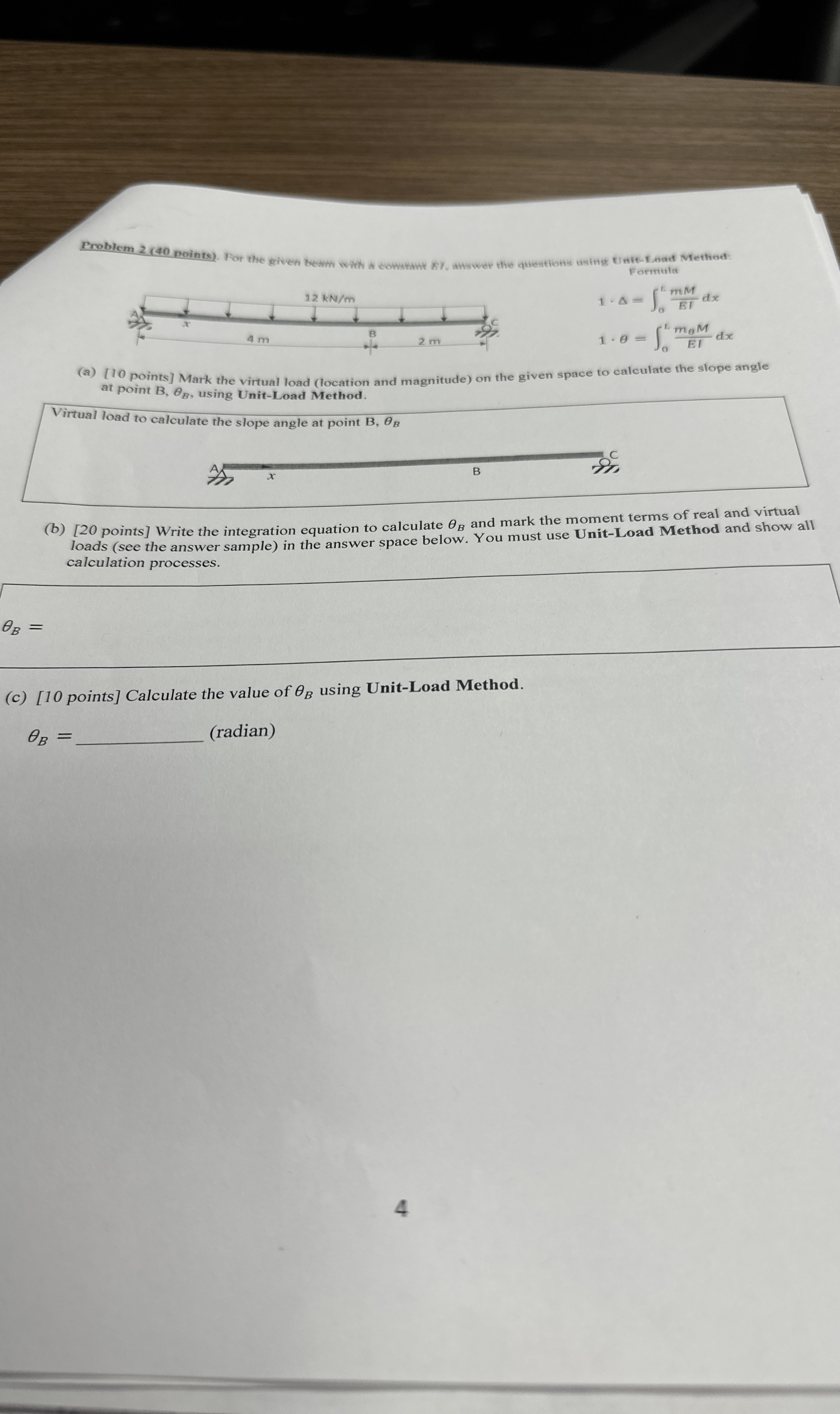 Problem 2 ( 4 0 points ) . For the given beam