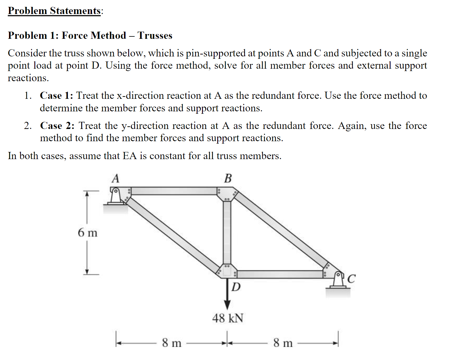 Problem Statements: Problem 1 : Force Method -