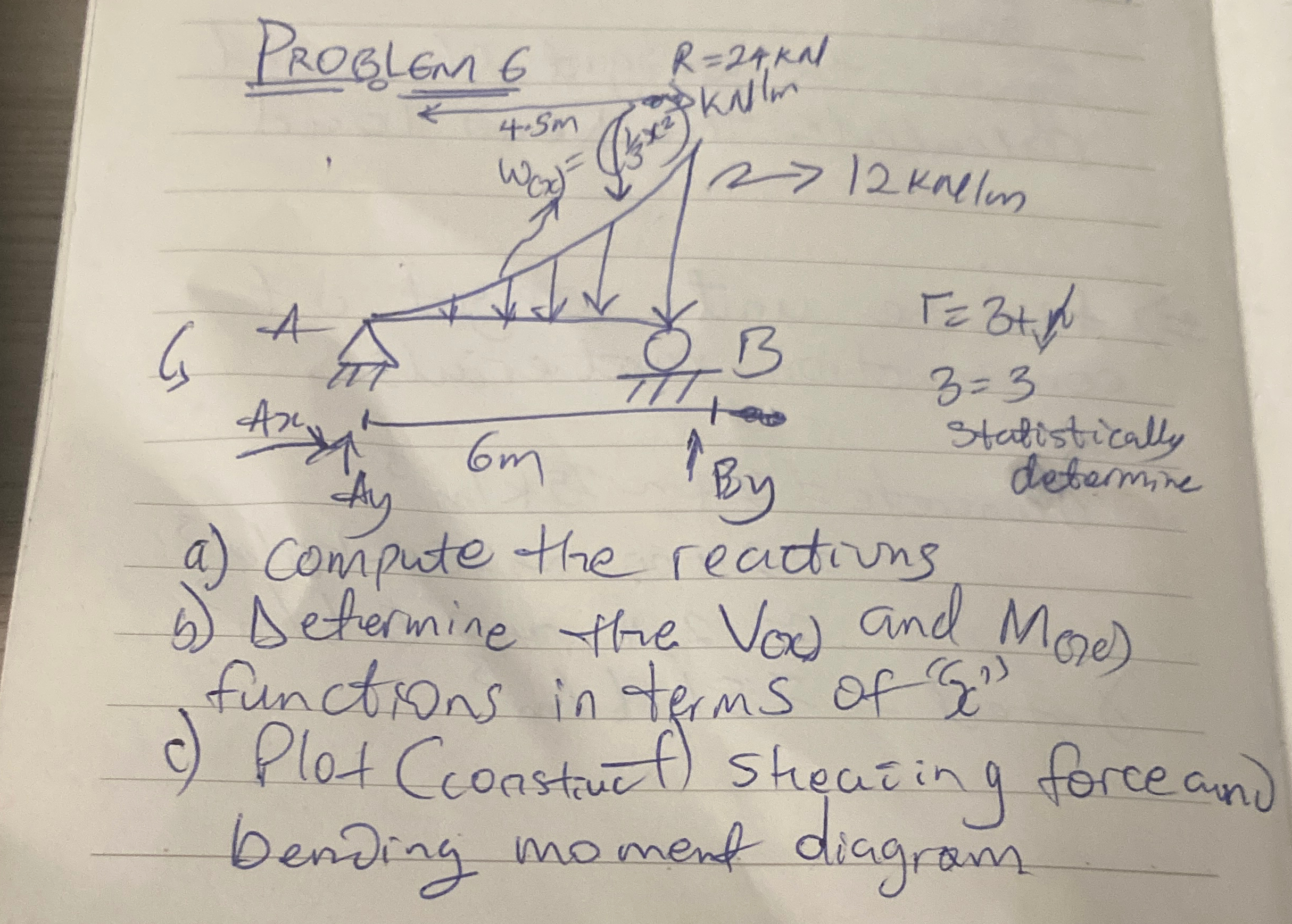 a ) compute the reactions b ) Determine the V ( x