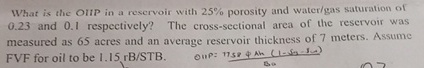 What is the OIIP in a reservoir with 2 5 %