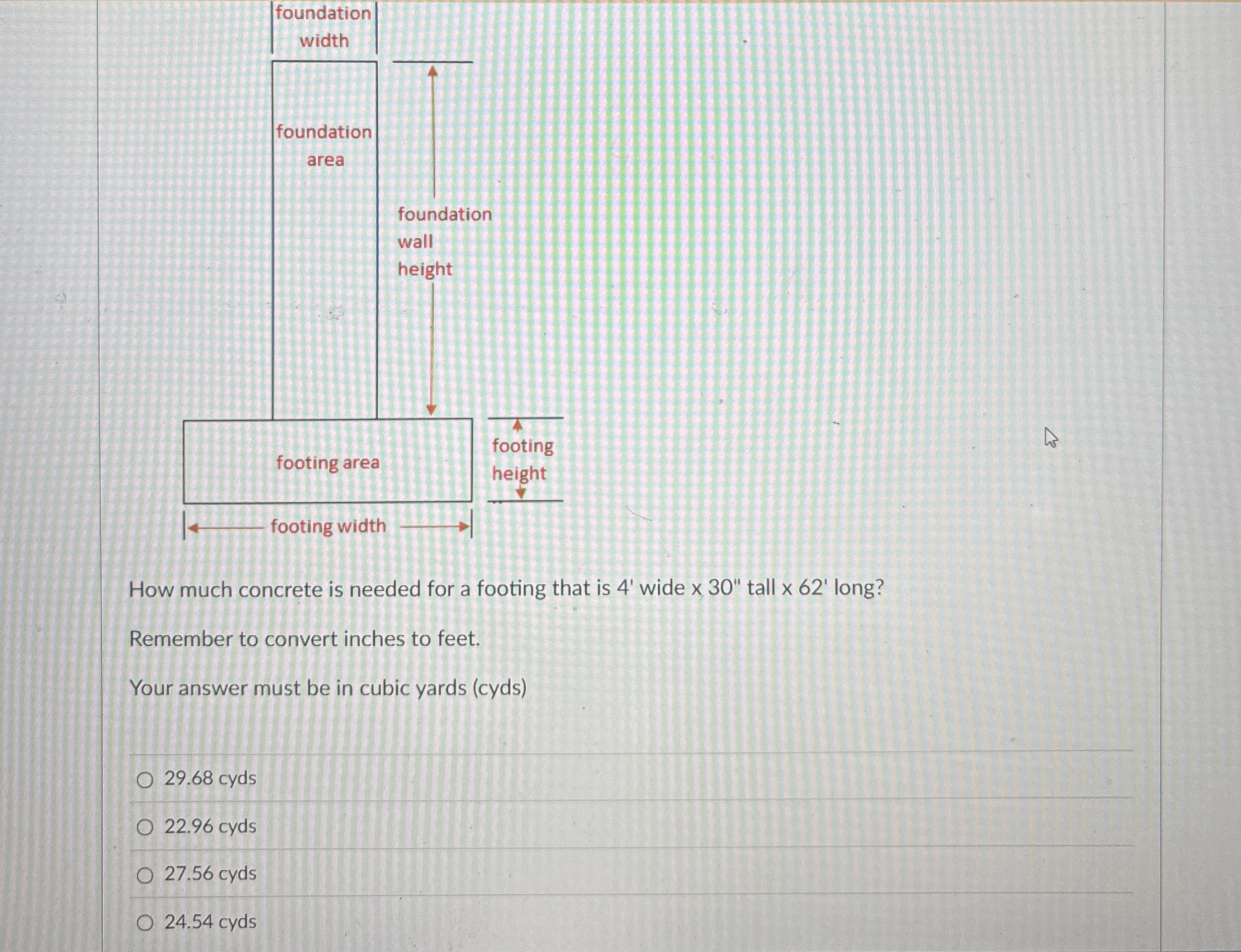 How much concrete is needed for a footing that is