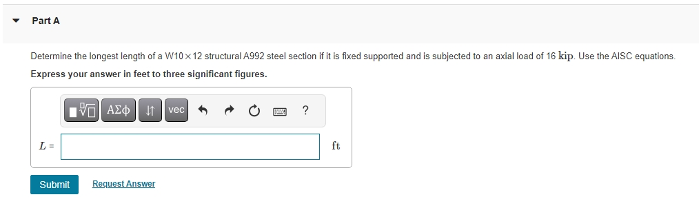 Part A Determine the longest length of a W 1 0 \