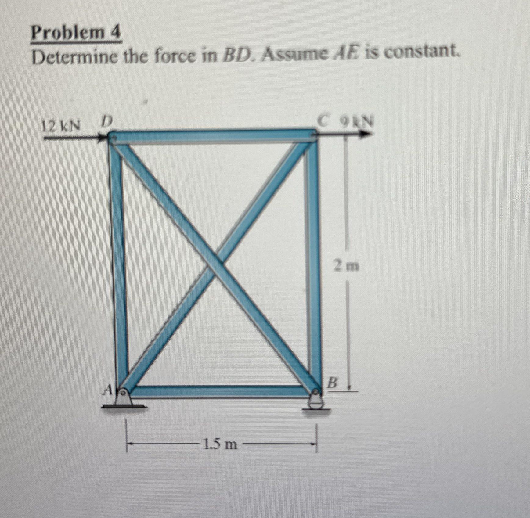 Problem 4 Determine the force in B D . Assume A E