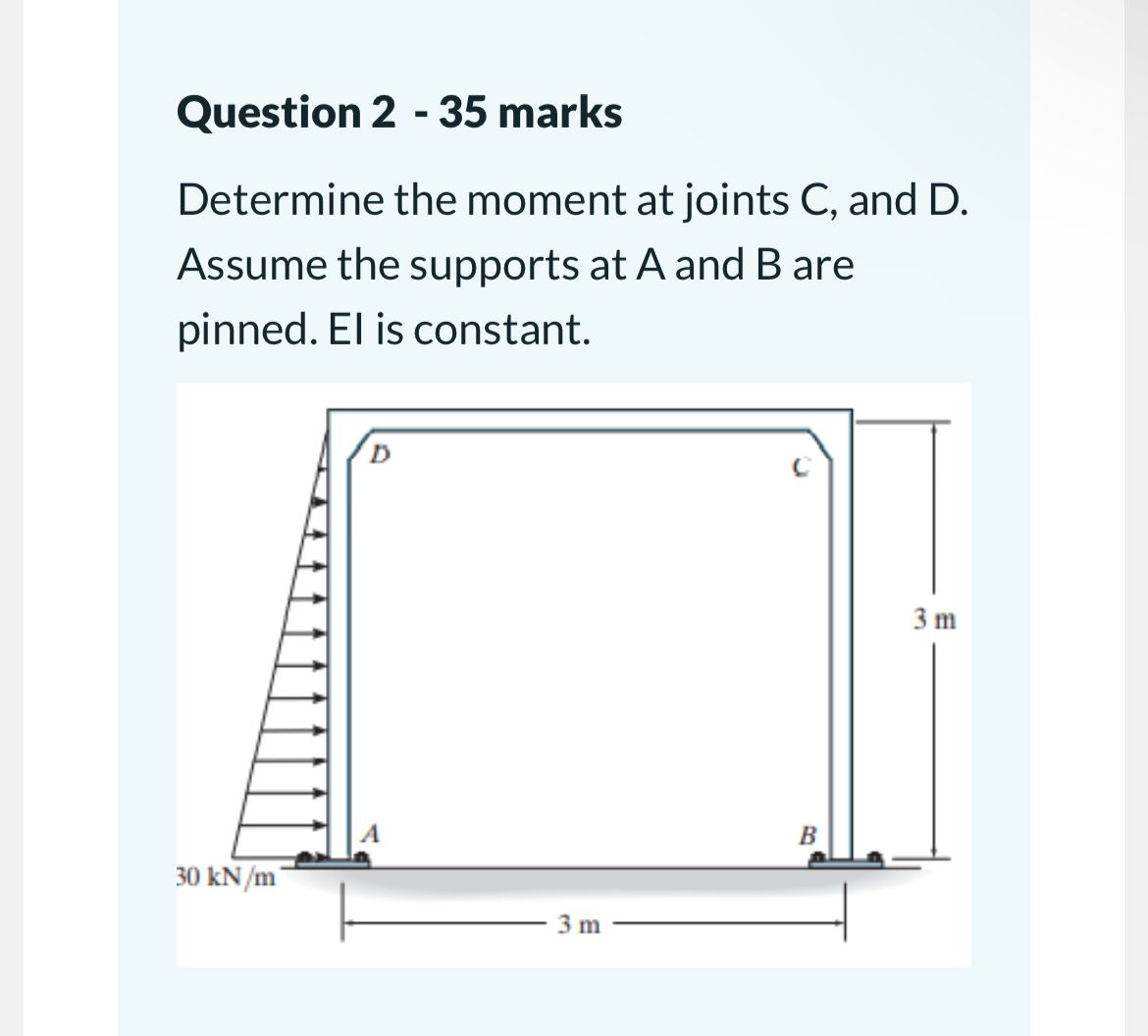 Question 2 - 3 5 marks Determine the moment at