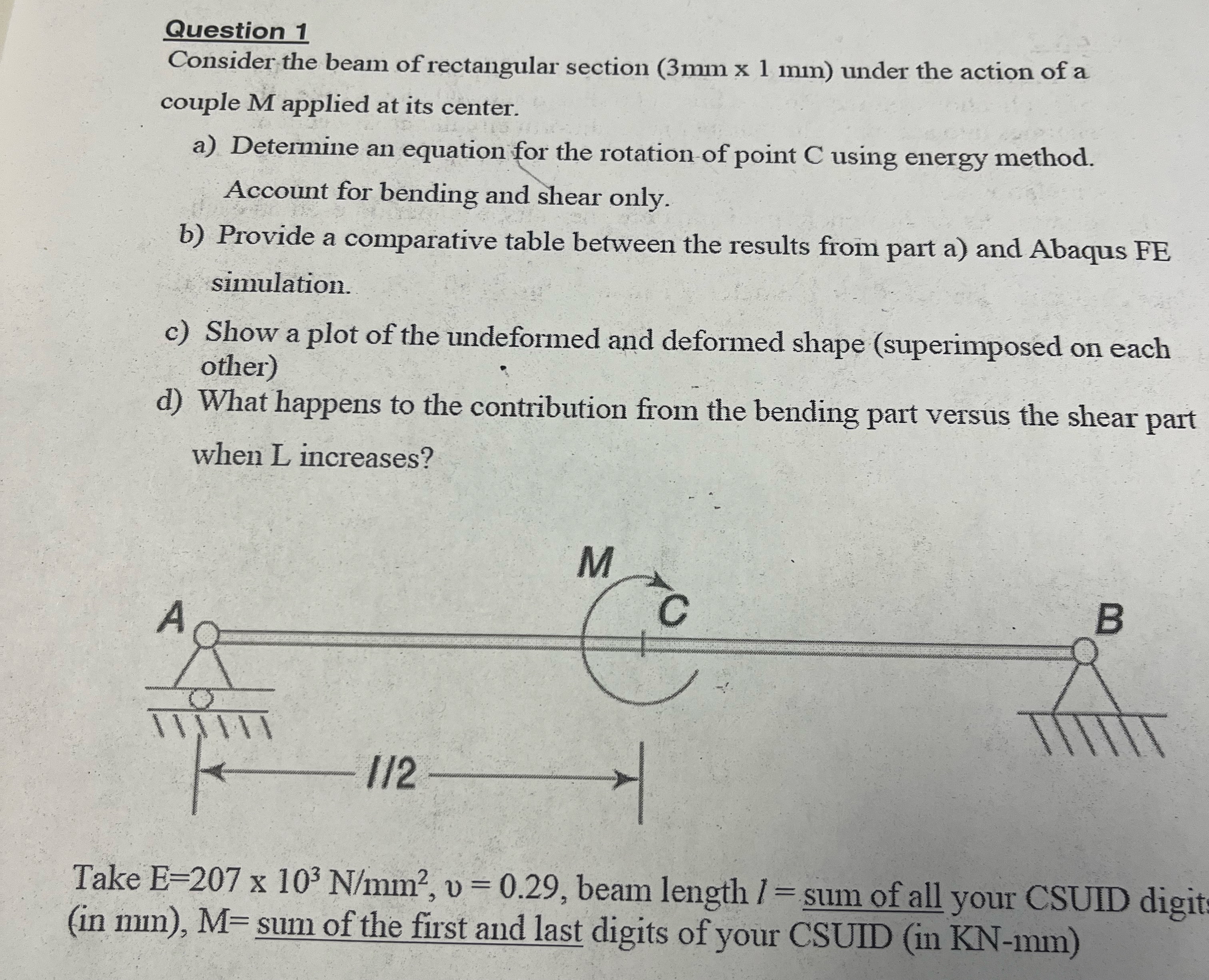 Question 1 Consider the beam of rectangular