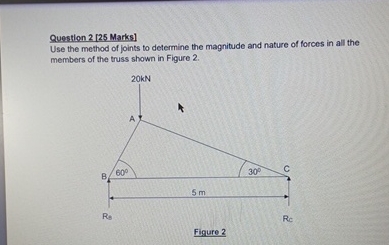 Question 2 [ 2 5 Marks ] Use the method of joints