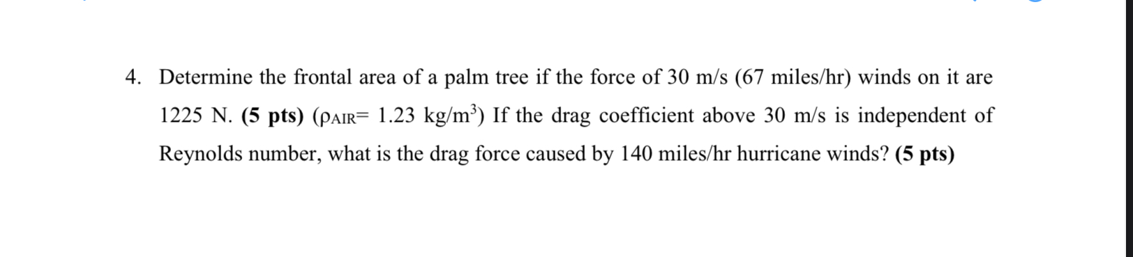Determine the frontal area of a palm tree if the