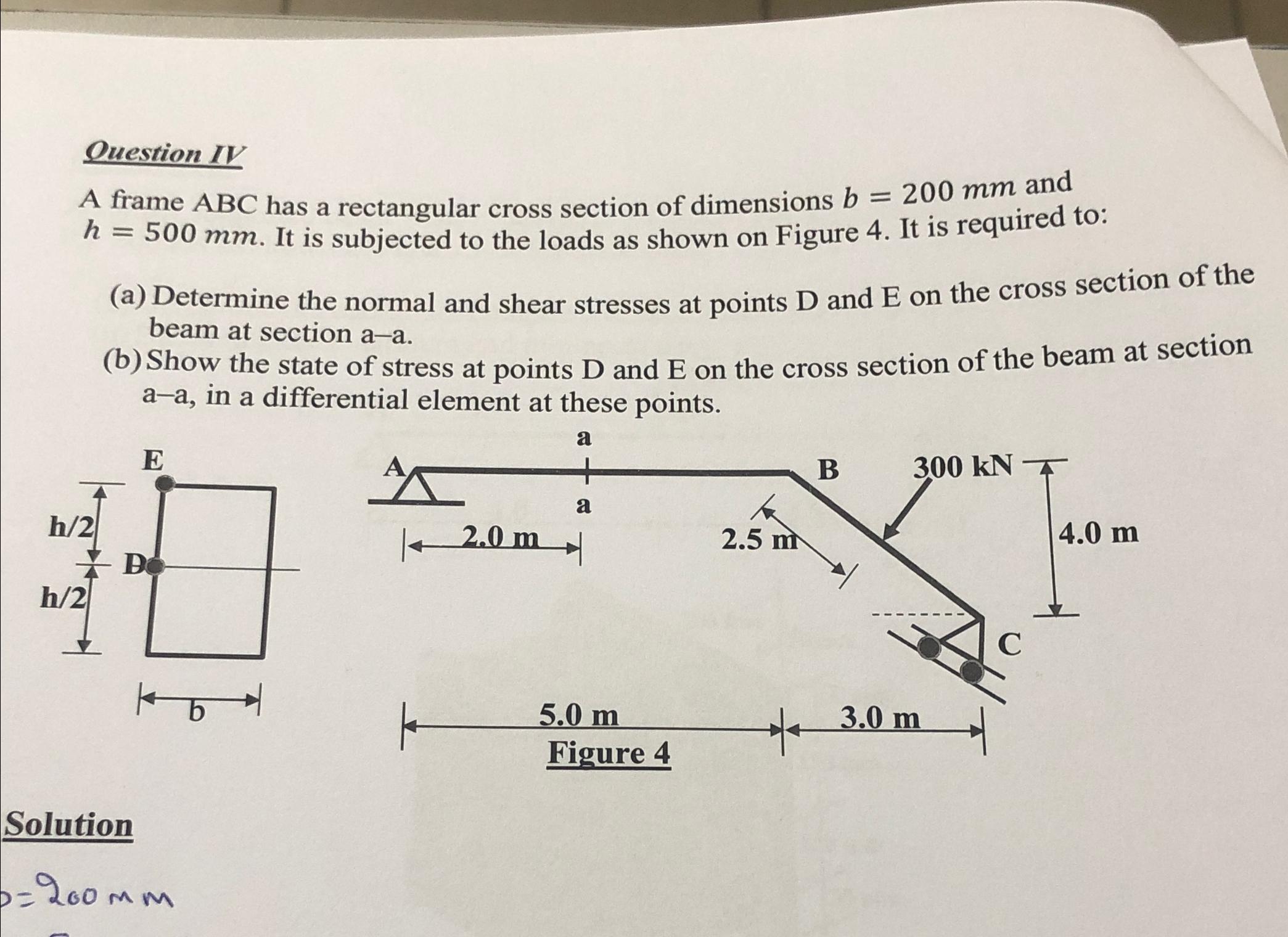 Ouestion IV A frame ABC has a rectangular cross