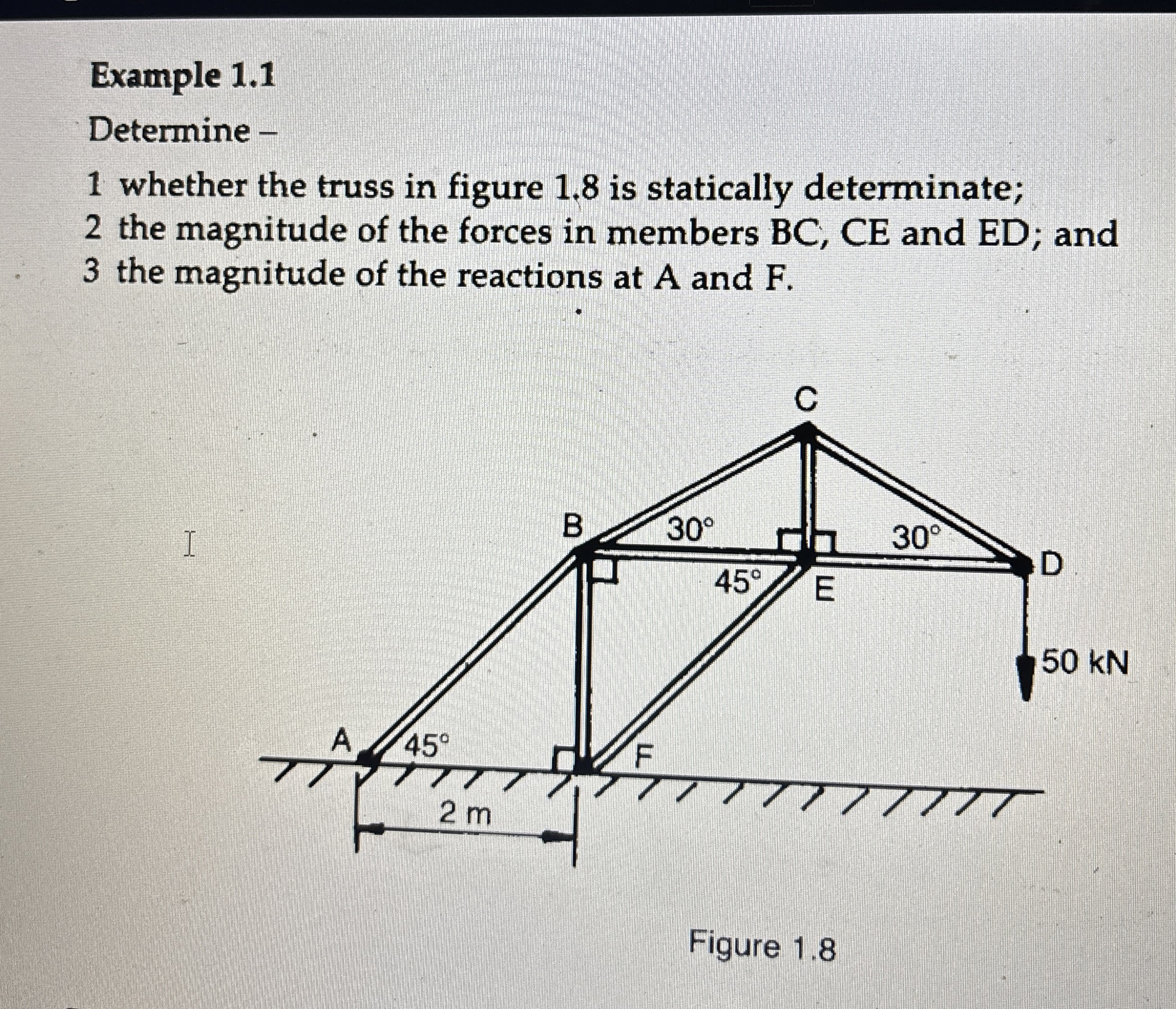 Example 1 . 1 Determine - 1 whether the truss in