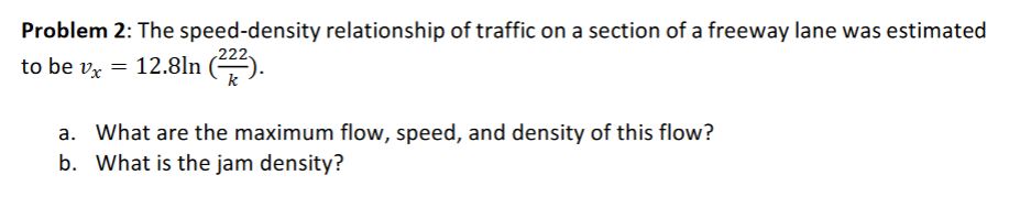 Problem 2 : The speed - density relationship of