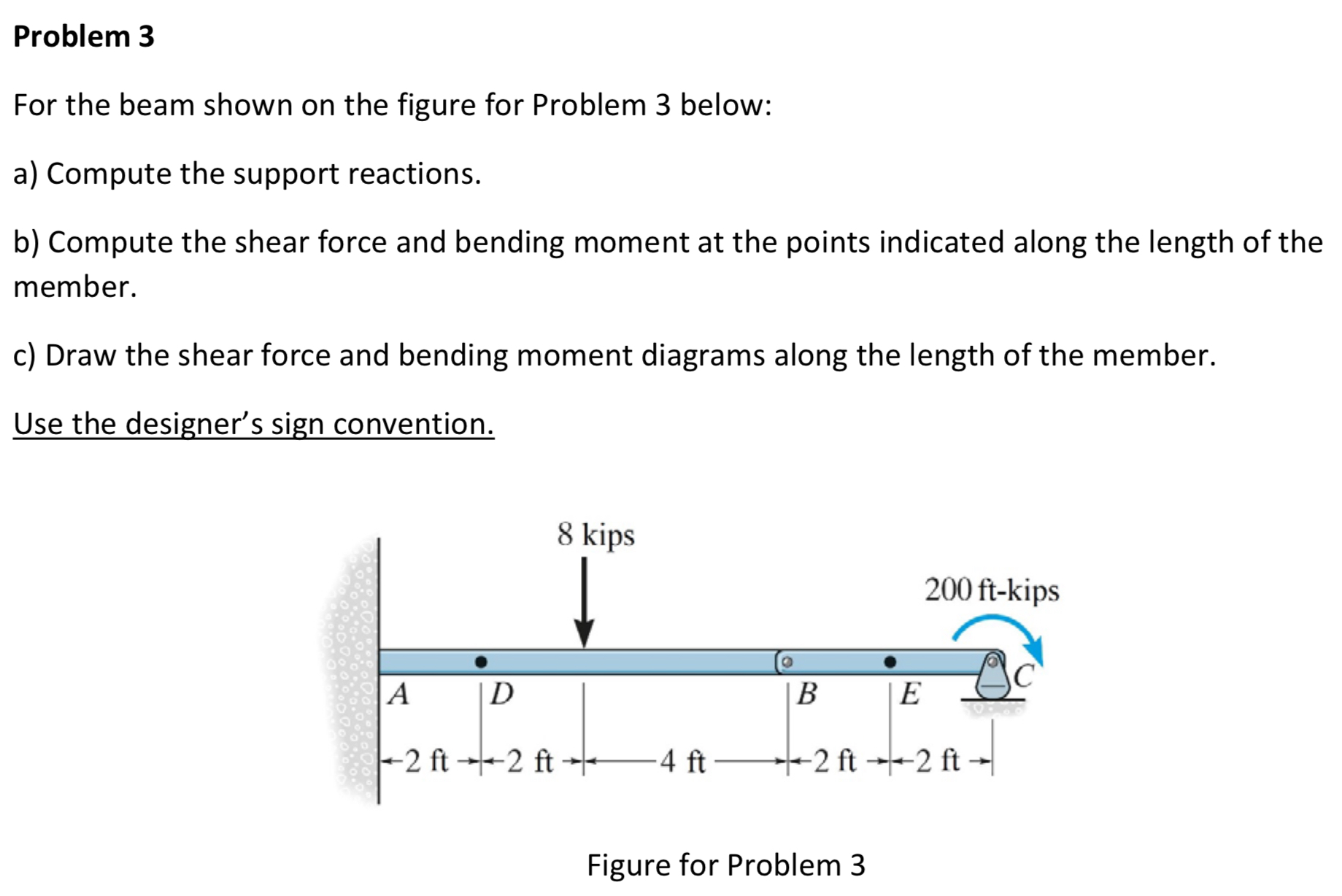 Problem 3 For the beam shown on the figure for
