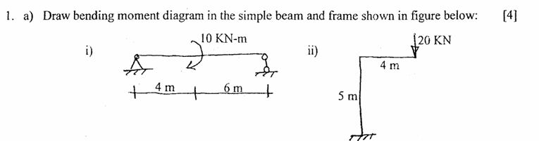 1 . a ) Draw bending moment diagram in the simple