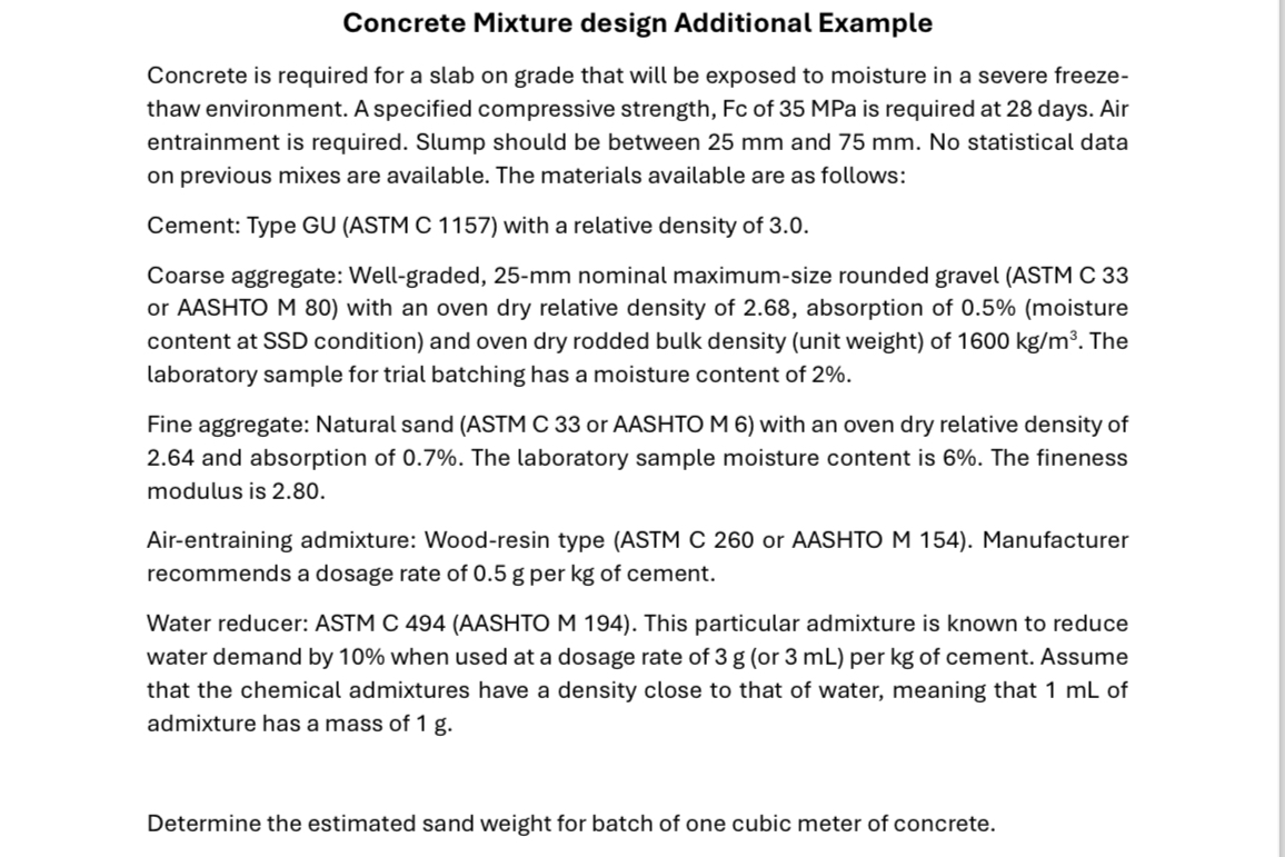 Concrete Mixture design Additional Example