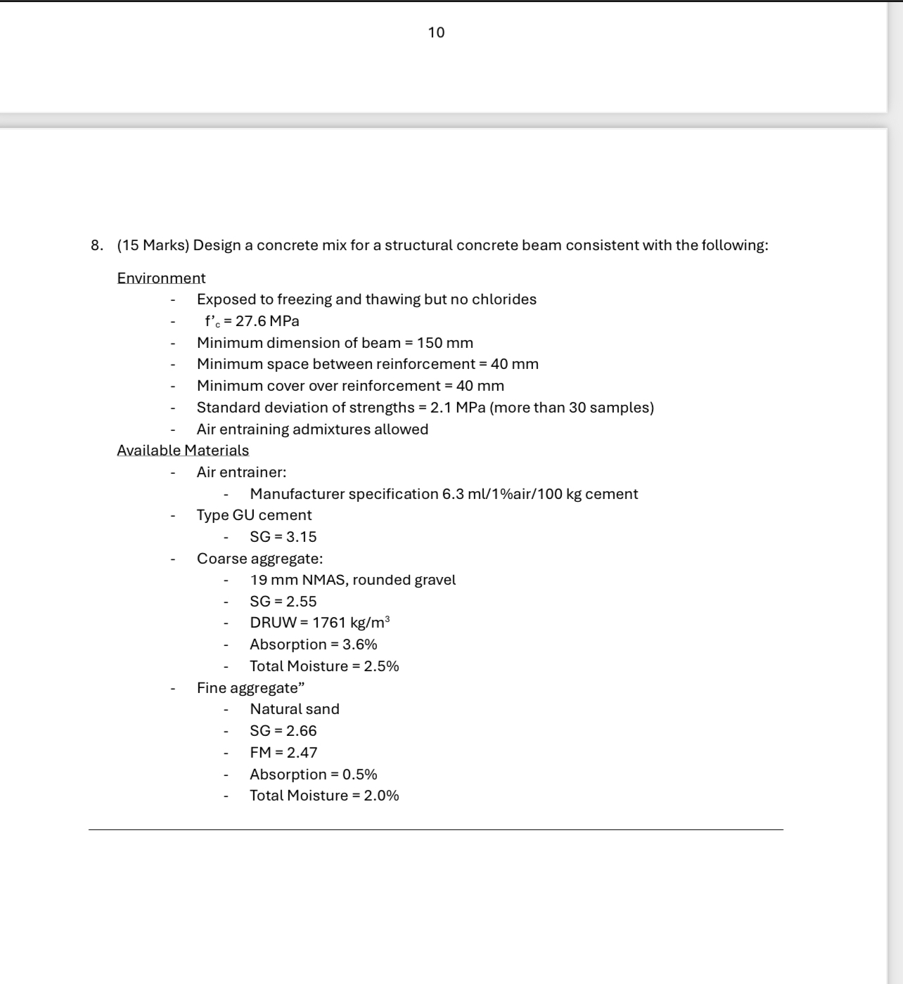 1 0 8 . ( 1 5 Marks ) Design a concrete mix for a