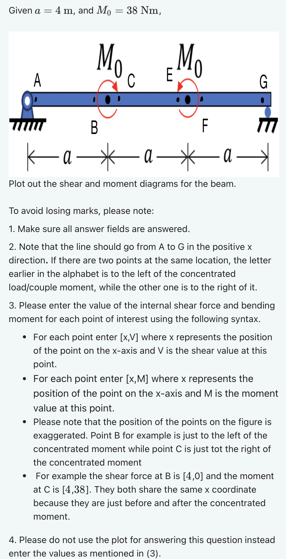 Plot out the shear and moment diagrams for the