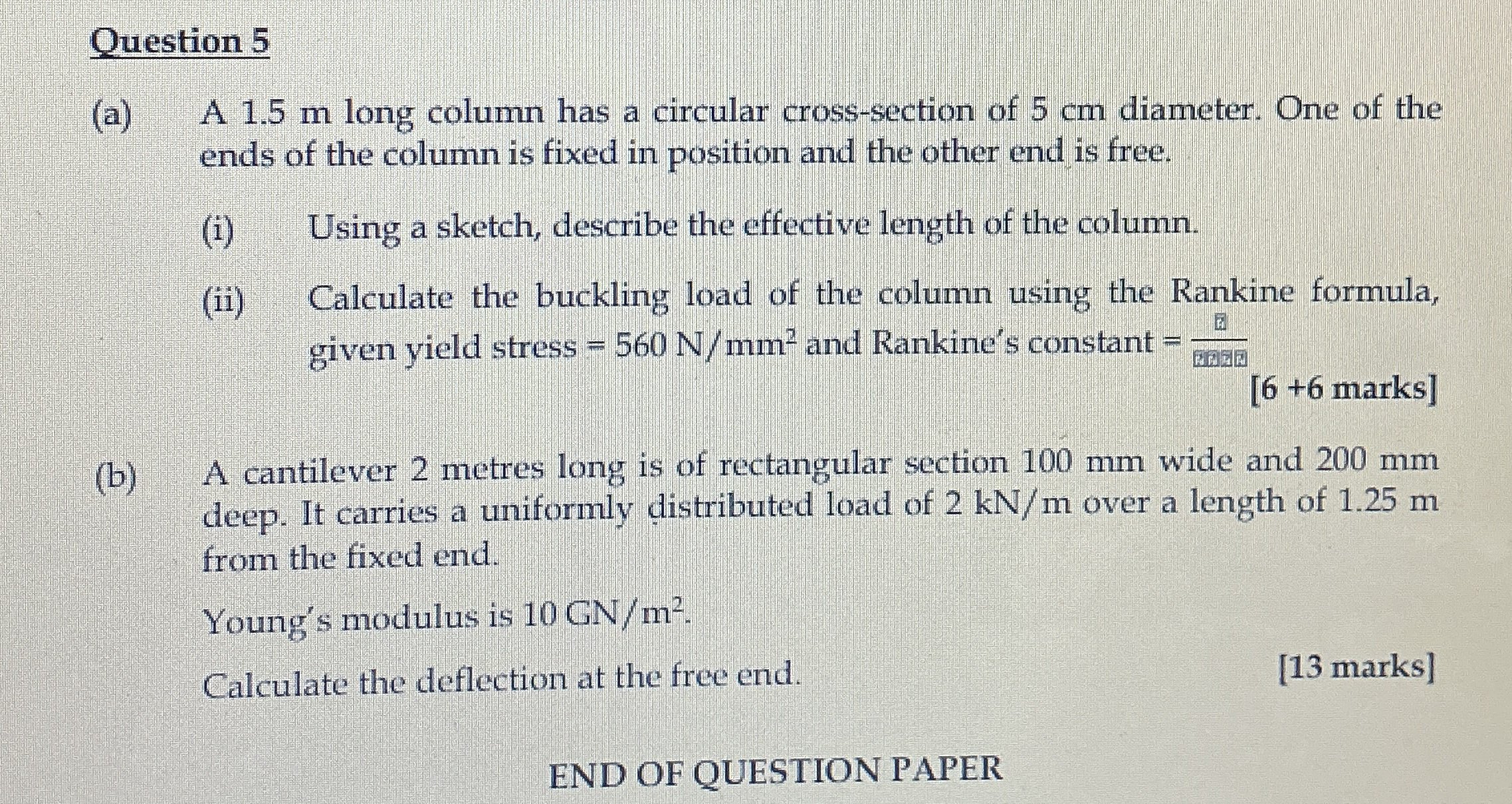 Question 5 ( a ) A 1 . 5 m long column has a